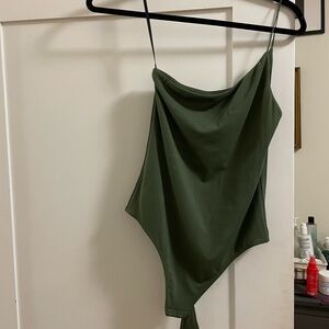One shoulder green body suit